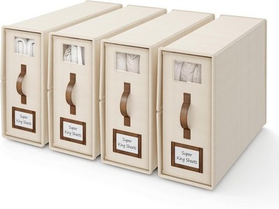 4 Pack Foldable Bed Sheets Set Organizers and Storage(Super King Size)