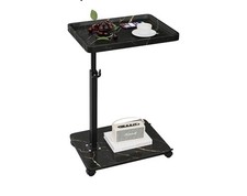 C Shaped Side Table Adjustable Height, 360°Swivel Bedside Tables With Wheels