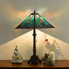 Tiffany Table Lamps Blue Stained Glass Striped Checkered Style Mission Desk Lamp