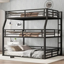 Full/Full XL Over Queen Over Queen Size Metal Triple Bunk Bed w/Guardrail Ladder