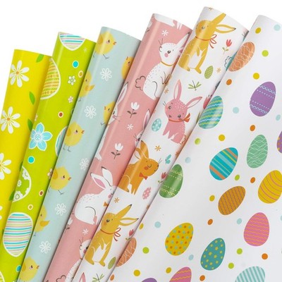 Easter Wrapping Paper Sheet - Spring Easter Rabbits Eggs Pattern for Birthday...