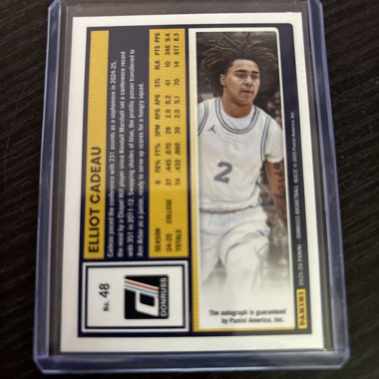 2025-26 Panini Donruss Elliot Cadeau TRUE GOLD PRIZM Rookie Auto Card 9/10 view 2