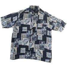 Puritan Hawaiian Shirt Mens Medium Blue Rayon Tropical Camp Button Up Casual