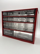 Vintage FLAMBEAU Bolt 16 Drawer Red Storage Bin Organizer Drawers Parts Cabinet