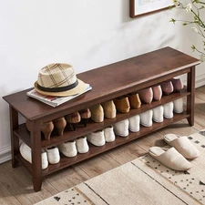 Storage Bench Wooden Shoe Rack Bench Rustic Solid Wood Entryway Bench Brown,23.6