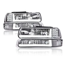 LED Headlights for Silverado 1999-2002 Tahoe Suburban 2000-2006 Chrome Clear L R