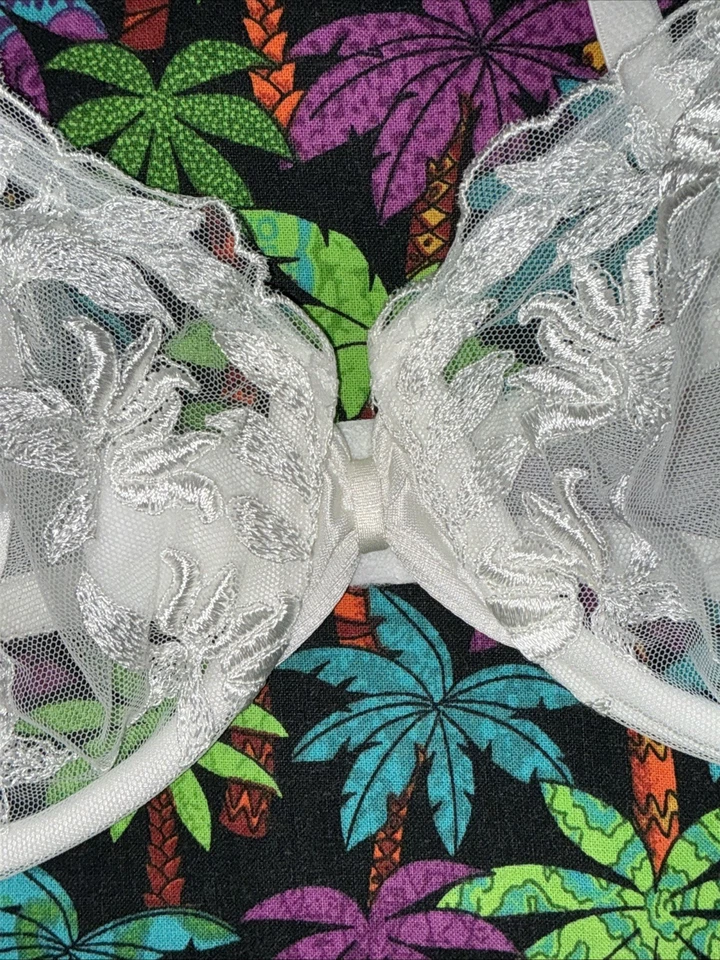 复古全新带标签 36B 🤍 75056 白色 Vanity Fair 缎面透明喜悦钢圈蕾丝性感 — 第 4/4 张图片