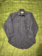 VTG 70s Wrangler Blue Pearl Snap Western Shirt Floral Long Tails Mens 16-35