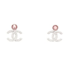 Chanel Crystal Stainless Steel Earrings Women Silver One Size