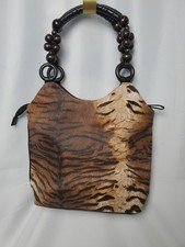 Borsa/borsa a tracolla Bueno Tiger & stampa geometrica con perline in legno doppio manico