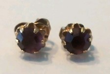 14K Gold Amethyst Stud Earrings