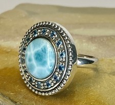 Sterling Silver 925 Caribbean Larimar Gemstone w/Blue Topaz Accents Ring Sz 5.75
