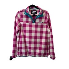 Lands End T Snap Quarter Snap Pullover Fleece Pink Plaid Mens Size S Gingham