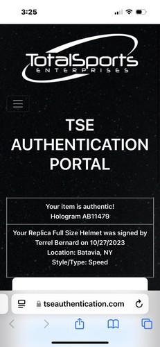 Terrell Bernard Signed Buffalo Bills Full Size Replica Speed Helmet TSE COA - Picture 6 of 6