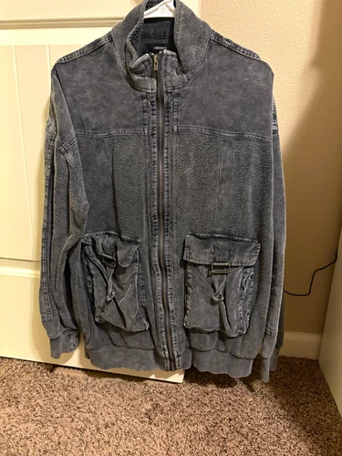Forever 21 Gray Cotton Full Zip Stand-Up Collar Short Jacket Pockets XL - product listing photo