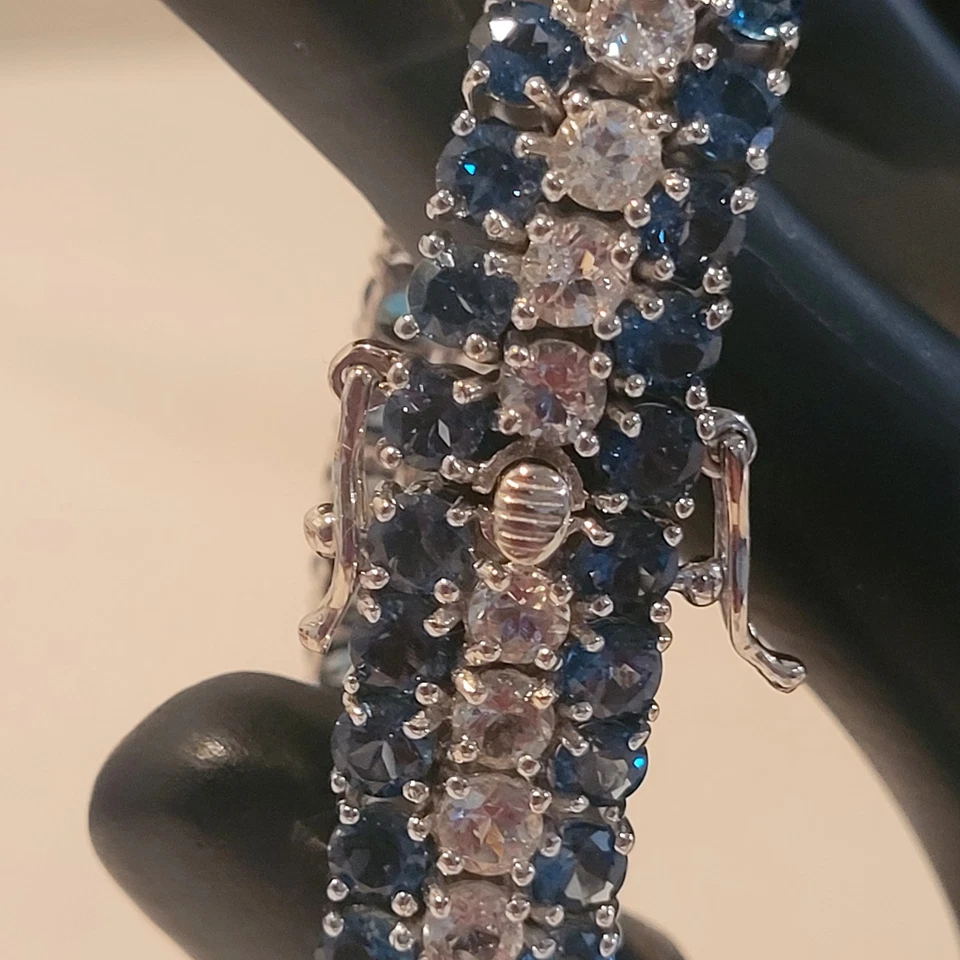 Linda pulseira de prata esterlina 925 pesada fileira tripla CZ alta qualidade -8" de comprimento - Imagem 3 de 4