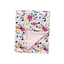 Minky Floral Baby Blanket for Girls, Soft Plush Receiving Crib Pink Flower
