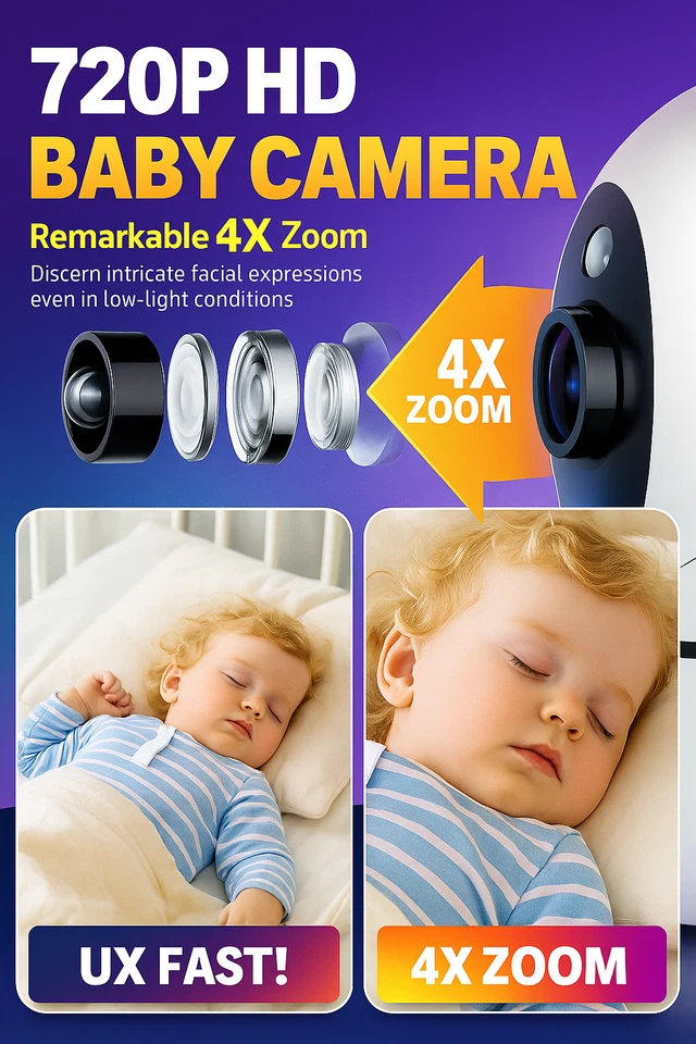 Kidsneed 720P Cámara Monitor Bebé 5" LCD Sin WiFi Visión Nocturna 2 Vías Hablar Foto 2 de 2