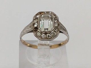 Vintage Sterling Silver / 9ct Yellow Ring Gold Paste Set Art Deco Scrap Repair