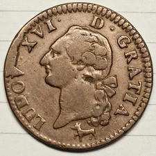 France, Louis XVI, Sol, 1782, Orléans, Copper, XF + 1782 1 Sol High Grade French