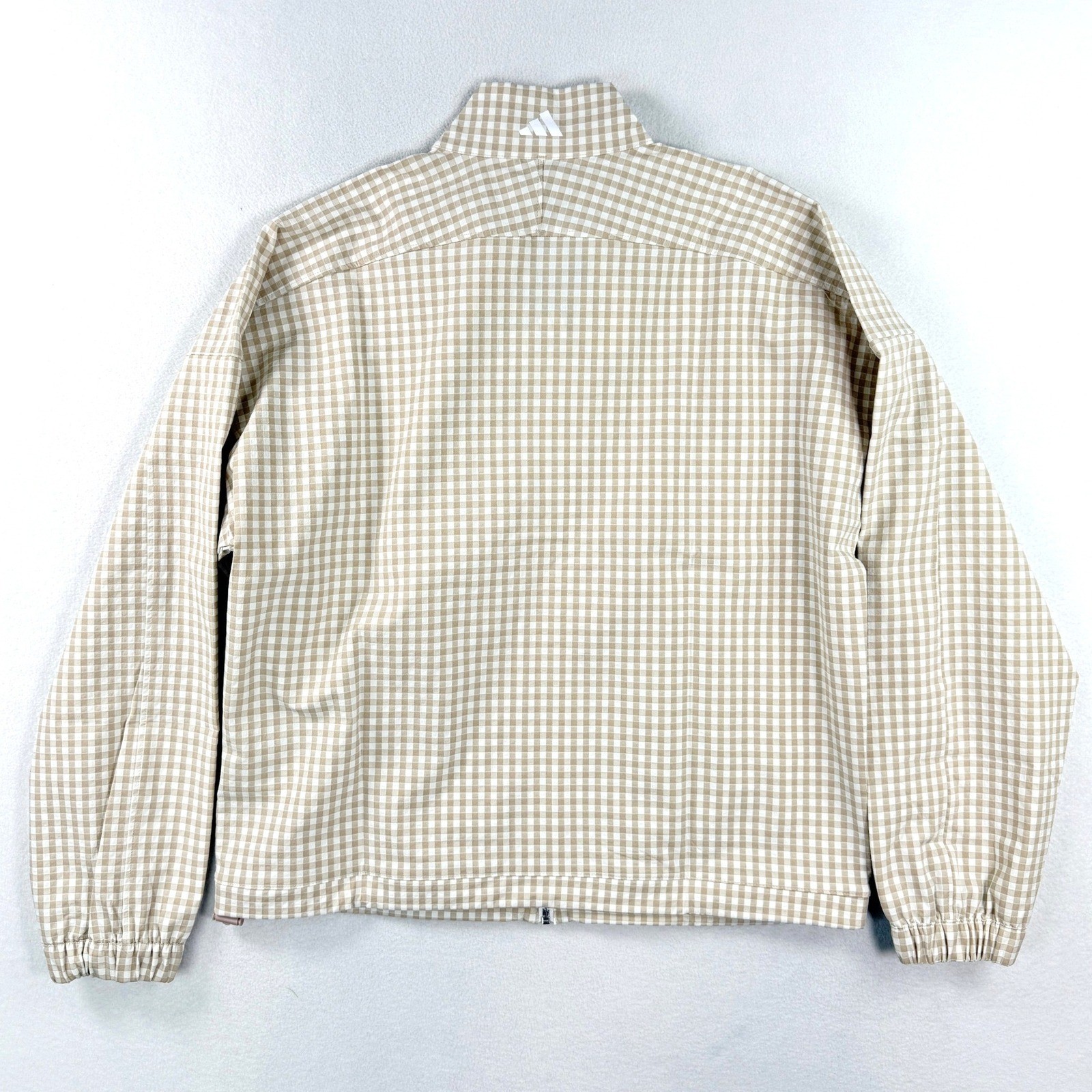Adidas Womens Ultimate365 Gingham Golf Jacket Utility Size M Taupe JE9948, NEW thumbnail 2
