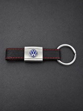 VW Volkswagen Schlüsselanhänger Leder Schwarz Rot Metall