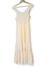 Urban Outfitters Odessa Cream Maxi Smocked Teared Dress Medium Boho whimsical 