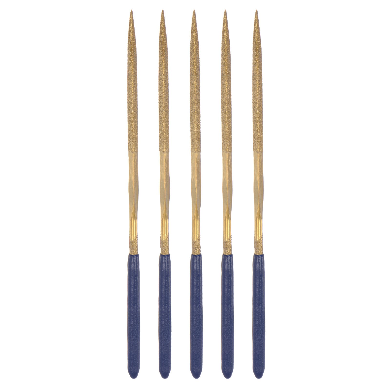5 Pcs 3mm x 140mm Titanium Coated Triangle Diamond Needle Files with TPU Handle