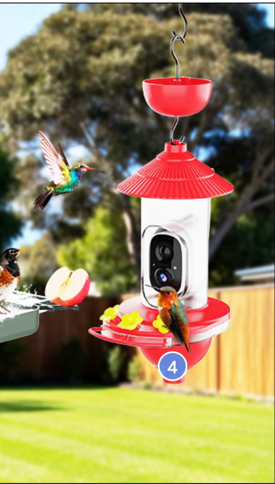Hummingbird Feeder with Camera - Solar Powered 2K Smart Bird Feeder with AI Dete - Image 3 of 4