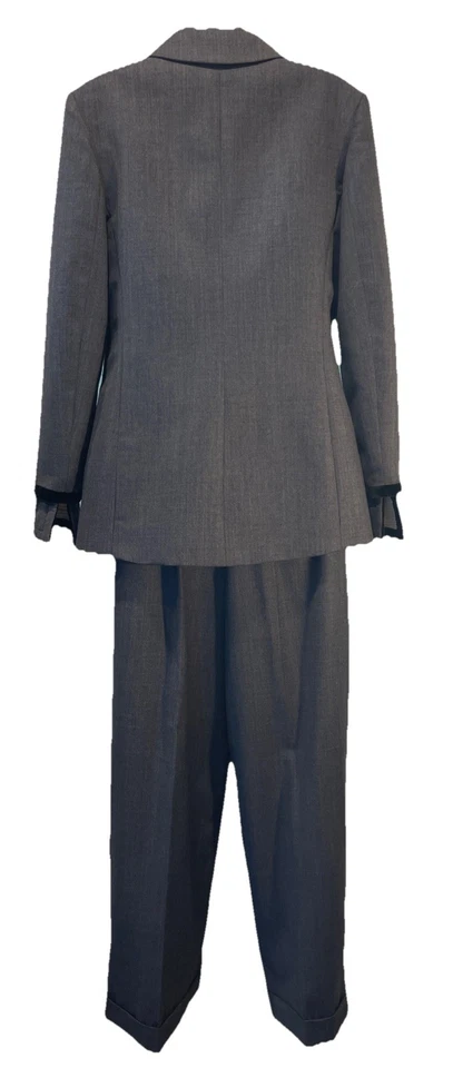 CHRISTIAN DIOR Lana Gris Negro Terciopelo Ribete Blazer Pierna Ancha Pantalón~Numerado~Talla 38 Foto 3 de 4