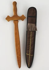 Vtg Handmade Wooden Sword 22” Cloth Sheath Medieval Knight Toy Prop Crusader