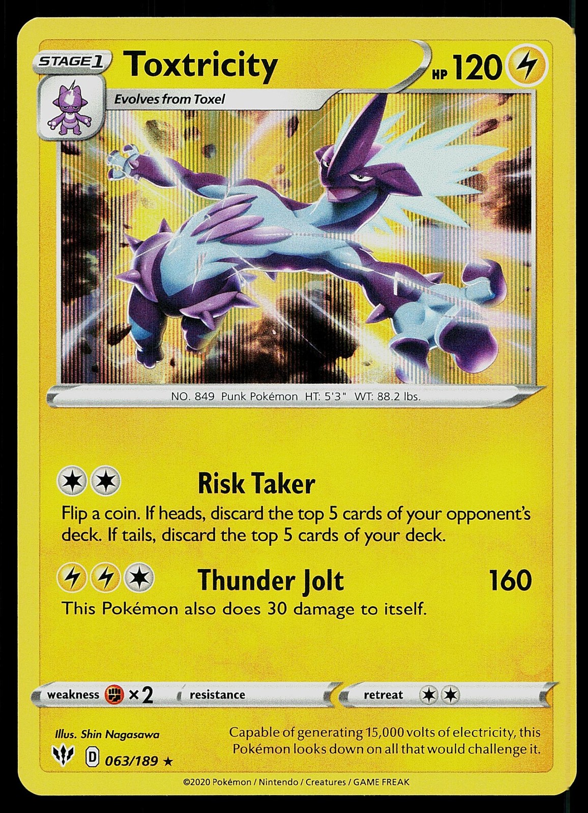 Pokemon Card Darkness Ablaze Toxtricity 063/189 Rare Holo