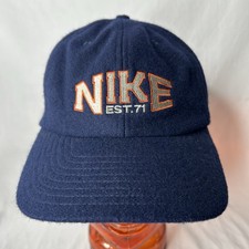 Vintage Nike Snapback Hat Blue Spell Out Swoosh Logo Embroidered Wool Blend 90s