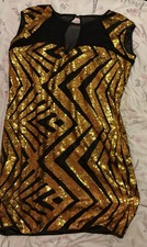 SZ 3XL Gold & Black Sequin Geometric Mesh Bodycon/Pencil Short Dress Sleeveless