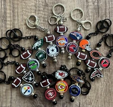 Sports! Hand made beaded key chains. Football! gifts. basket filler. 