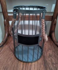 Black Metal Basket Cage Wine Cork Holder with Rope Handles