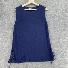 Talbots Knit Top Women M Medium Blue Sleeveless Wide Strap Crew Neck Cotton