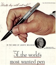 1946 PARKER PEN COMPANY PARKER 51 LAURITZ MELCHIOR TENOR MAGAZINE AD 26-20