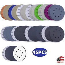 45PCS 5 Inch Sanding Discs Hook Loop Sandpaper 400-10000 Grit W/ Interface Pad