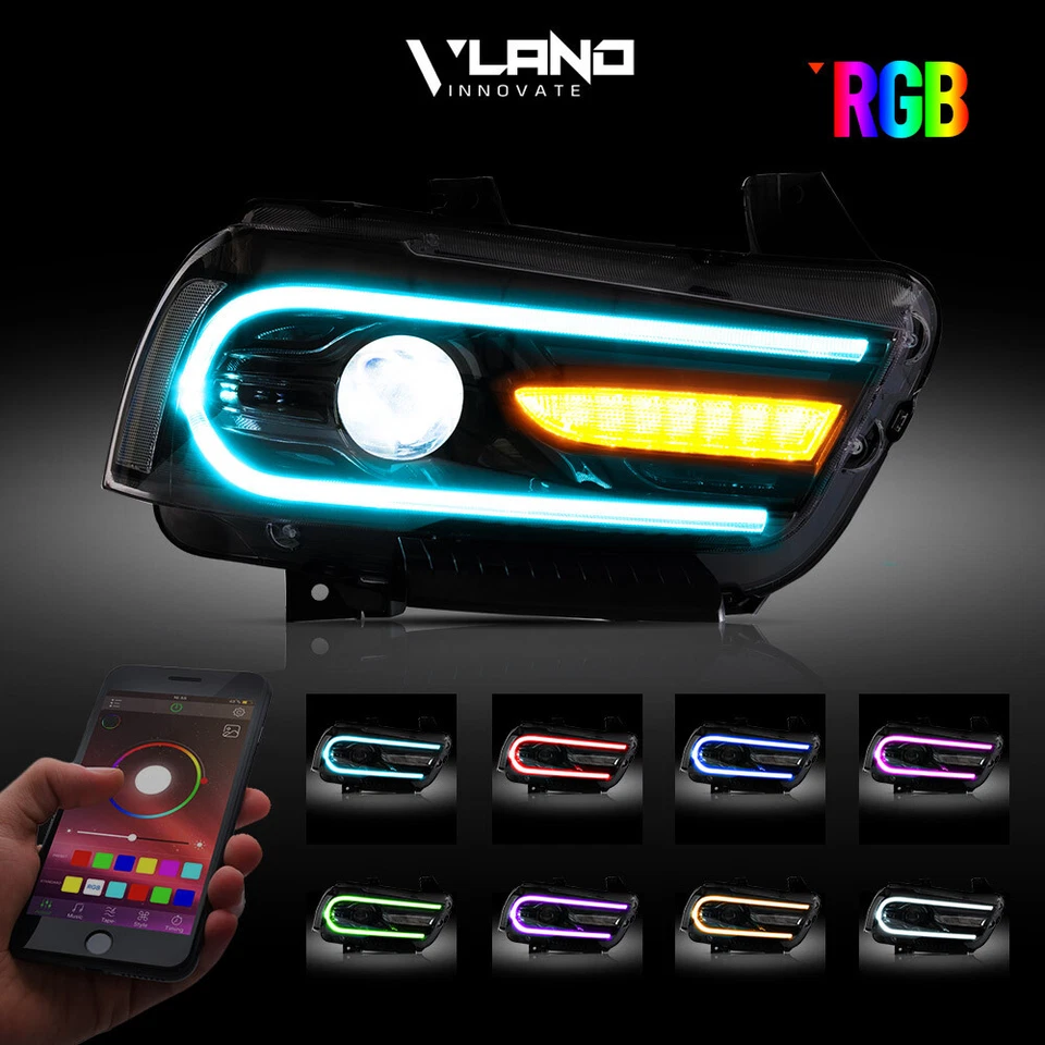 Set RGB Dual Beam W/Sequential For Dodge Charger 2011-2014 Vland LED Headlights - Image 2 of 4