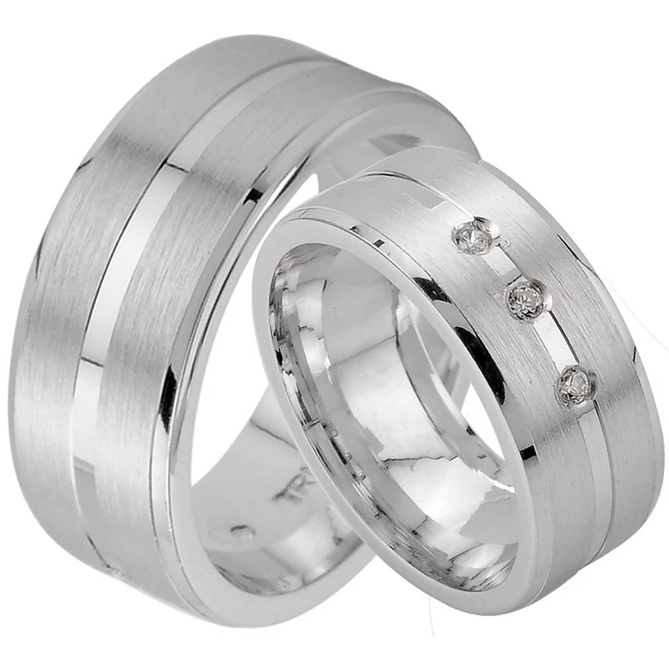 Trauringe , Eheringe mit 3 Steinen , Partner Ringe  , Silber 925 , J17-3 V - Bild 1 von 4