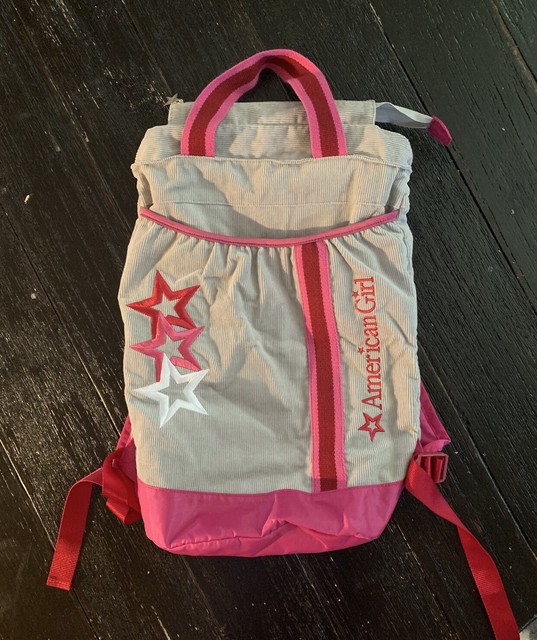 American Girl Doll Carrier Pink Gray Corduroy Backpack Authentic Great