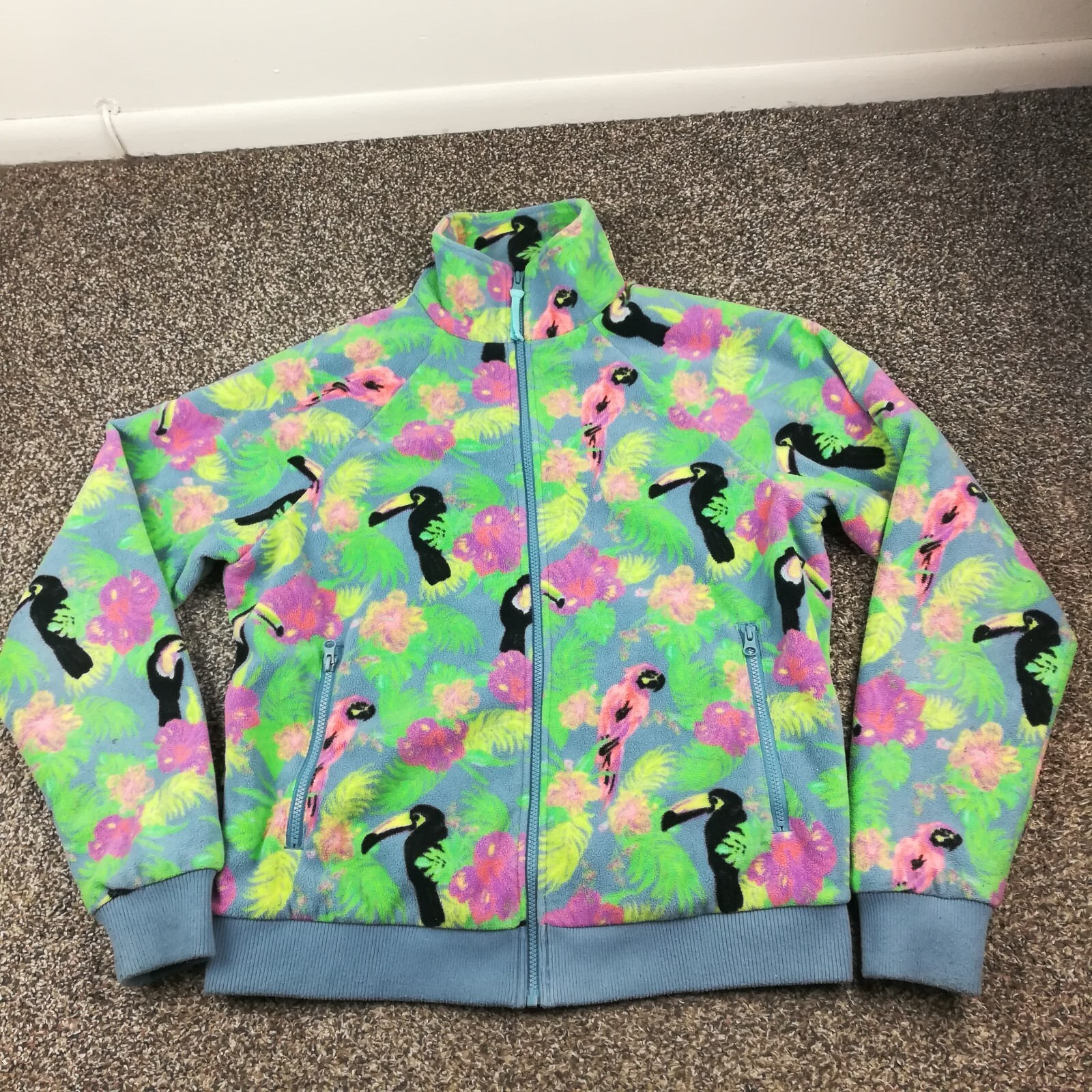 Chubbies Jacket Fleece Tropical Toucan Bird Print Full Zip Mens Medium