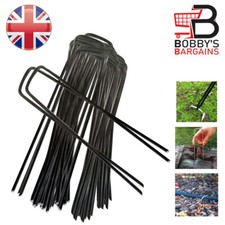 GARDEN PEGS GROUND PINS HEAVY DUTY GARDEN WEED MEMBRANE FABRIC TENT TURF HOOKS