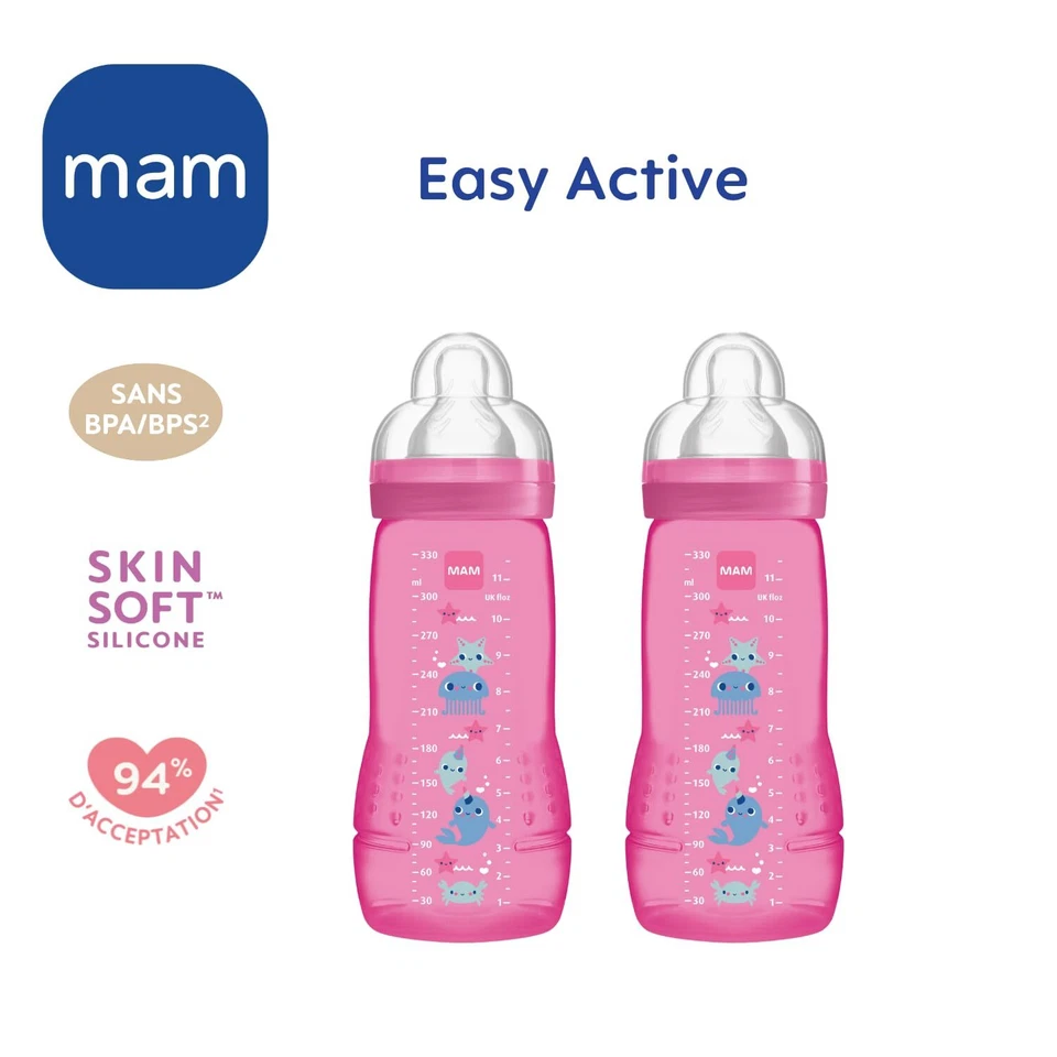 Biberon Deuxième Age Coloré 330 ml à Partir de 6 Mois Tétine Débit X Lot de 2... - Photo 2/4