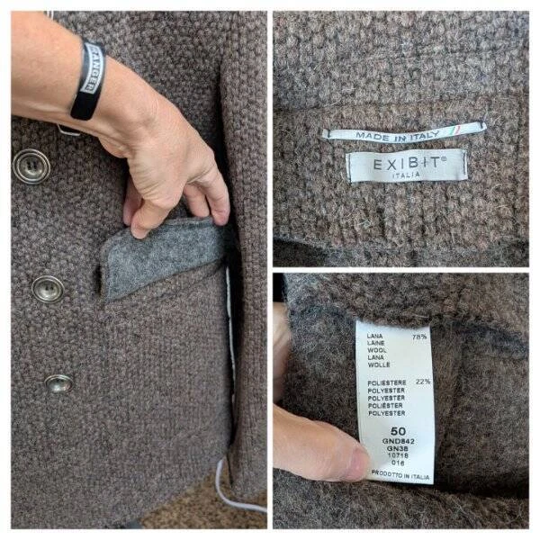 Made in Italy EXIBIT Italia Double Breasted HEAVY Wool Blazer Coat SZ 50 = US LG - Image 2 of 2