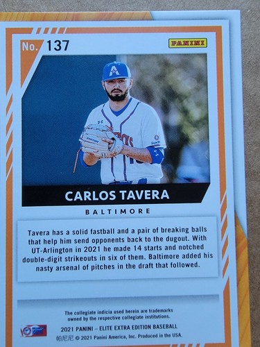 Carlos Tavera 2021 Panini Elite Extra Edition Aspirations Baseball Card 013/249 - Picture 8 of 10