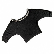 Vintage 1950s Black Rayon Knit Silver Trim Pearl Embellished Scoop Sweater S