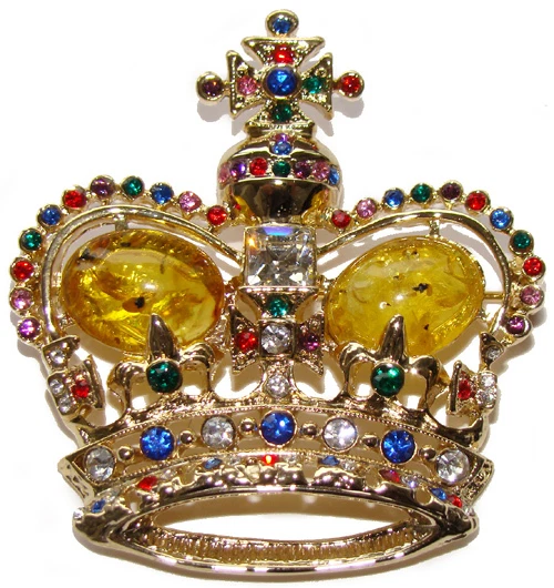 Très Grosse Broche Vintage Dorée Avec Perles (ambre?) Et Strass - Rare Et En Très Bon état