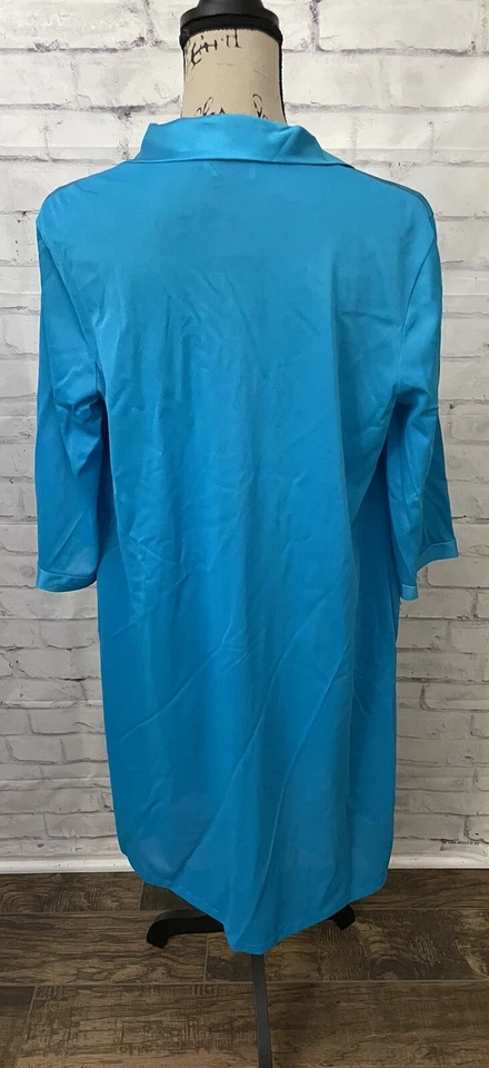 Vintage Vanity Fair Blue Nylon Nightgown Size M 3/4 Sleeve Button Y2K Comfort - Image 4 of 4